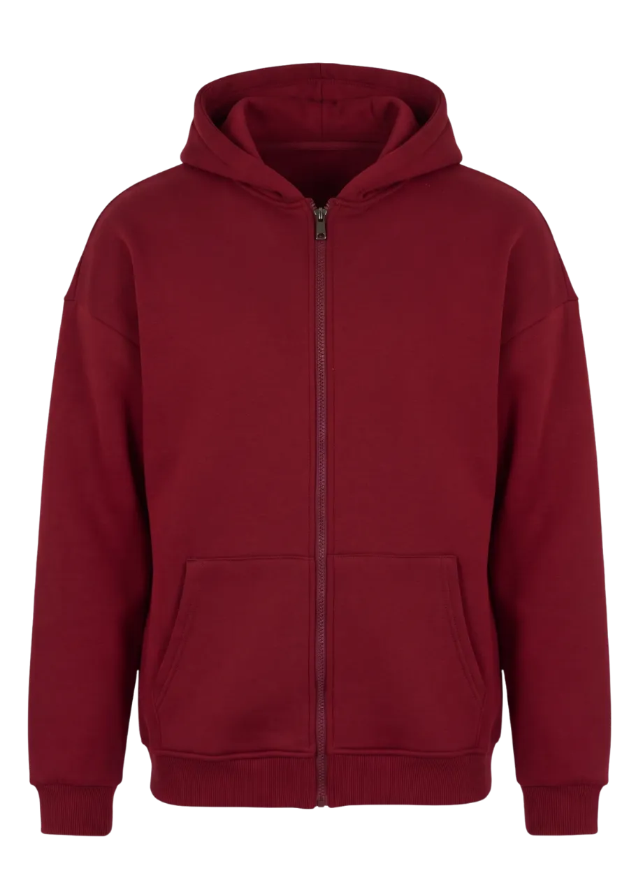 Tam Fermuarlı Sweatshirt – Bordo (ön yüz)