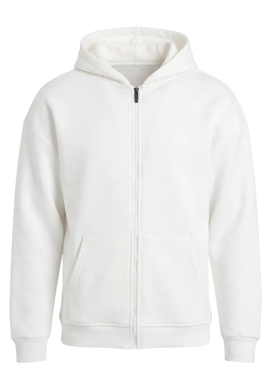 Tam Fermuarlı Sweatshirt – Ekru (ön yüz)