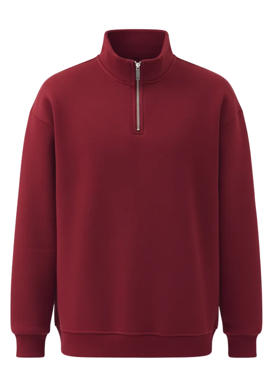 Yarım Fermuarlı Sweatshirt – Bordo (ön yüz)