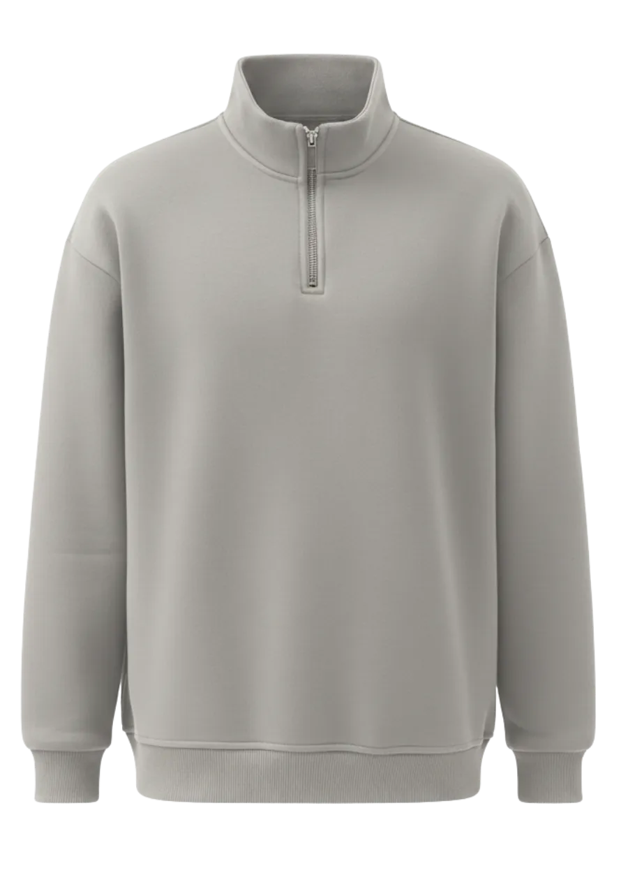 Yarım Fermuarlı Sweatshirt – Boyali Gri (ön yüz)