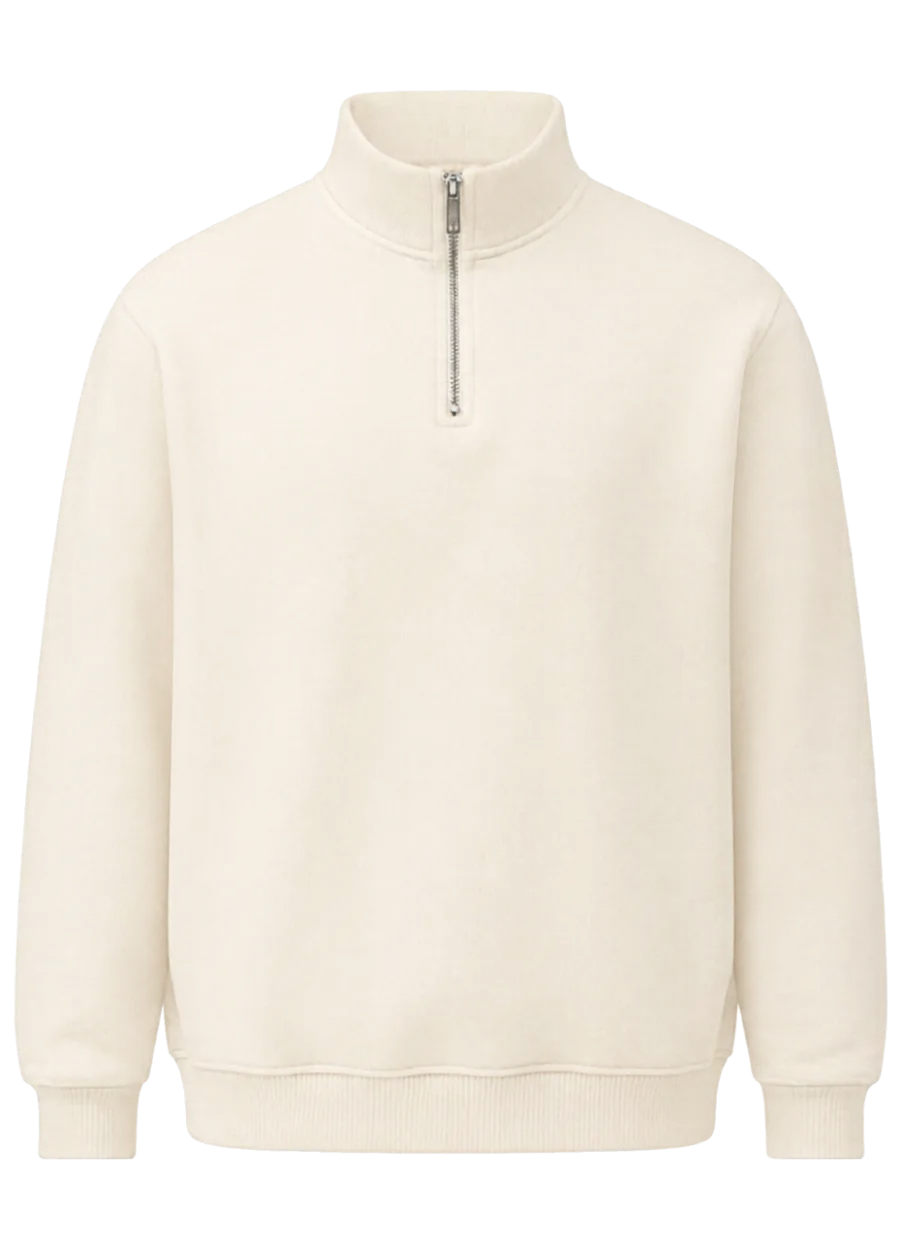 Yarım Fermuarlı Sweatshirt – Ekru (ön yüz)