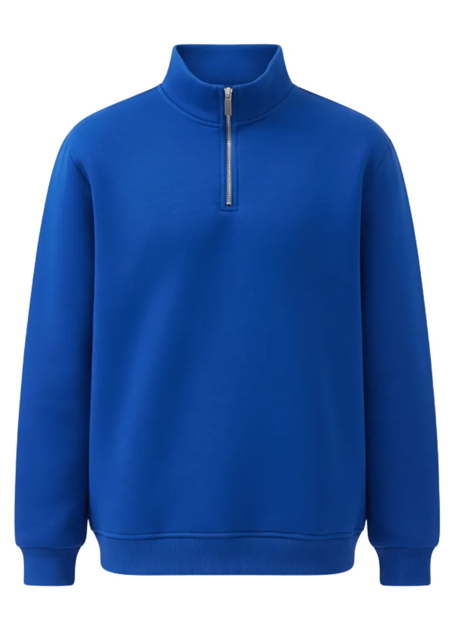Yarım Fermuarlı Sweatshirt – Saks Mavi (ön yüz)